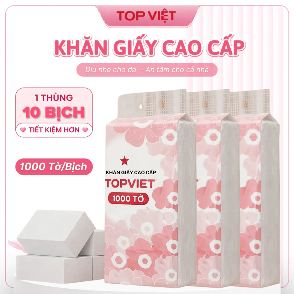 Thùng 10 Bịch Giấy Rút TOP VIỆT Cao Cấp 1000 Tờ Giấy 4 Lớp