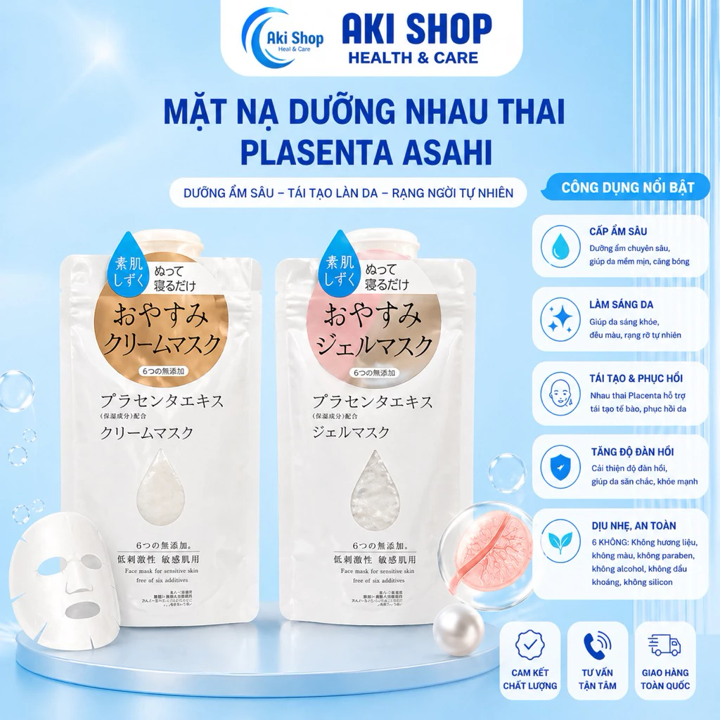 Mặt Nạ Ngủ Nhau Thai Tươi Cao Cấp Asahi Cấp Ẩm Phục Hồi Da Gói 120g