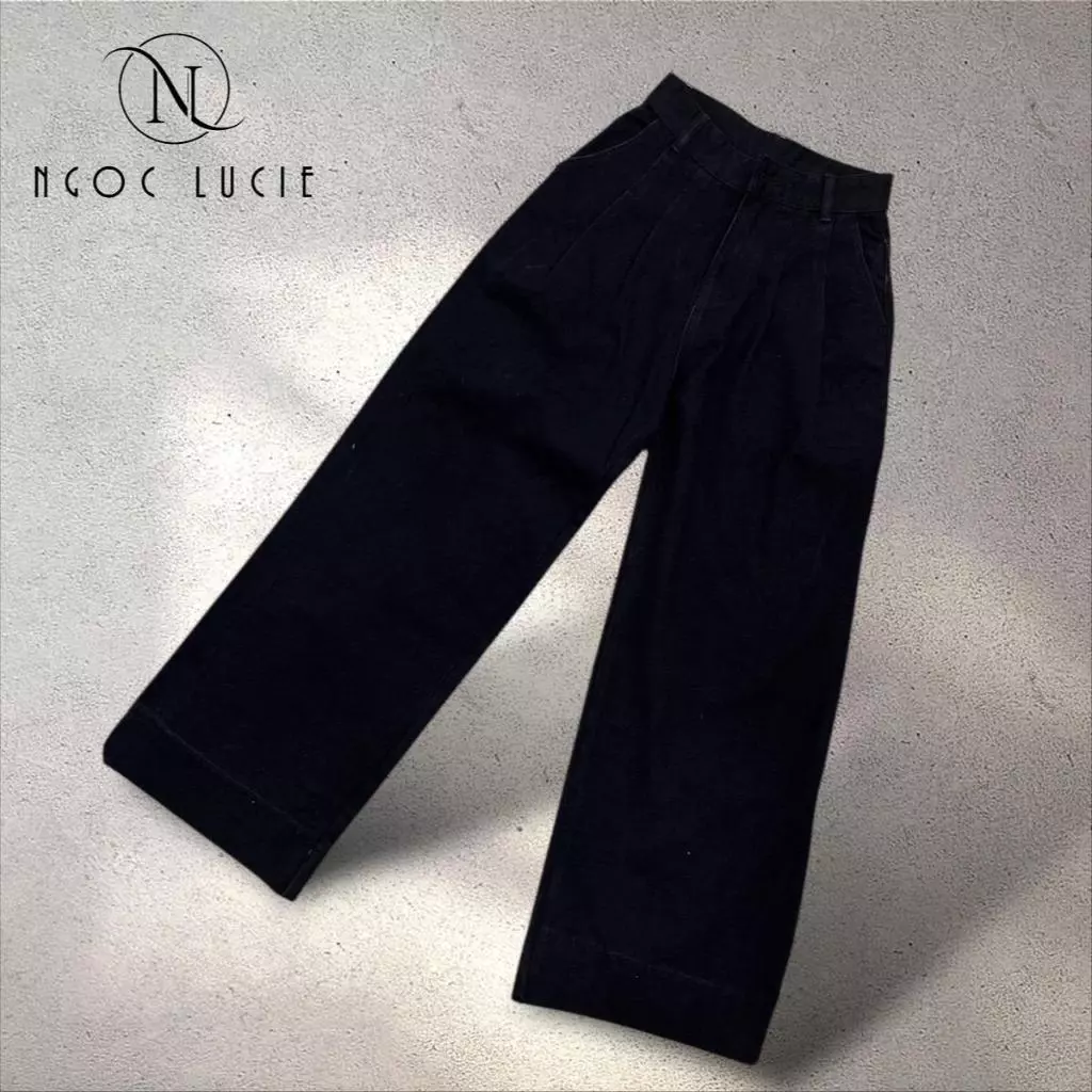 (CHIỀU DÀI 100CM) Q36 - Quần Jean Ống Suông Xếp Ly Lưng Basic - Ngọc Lucie