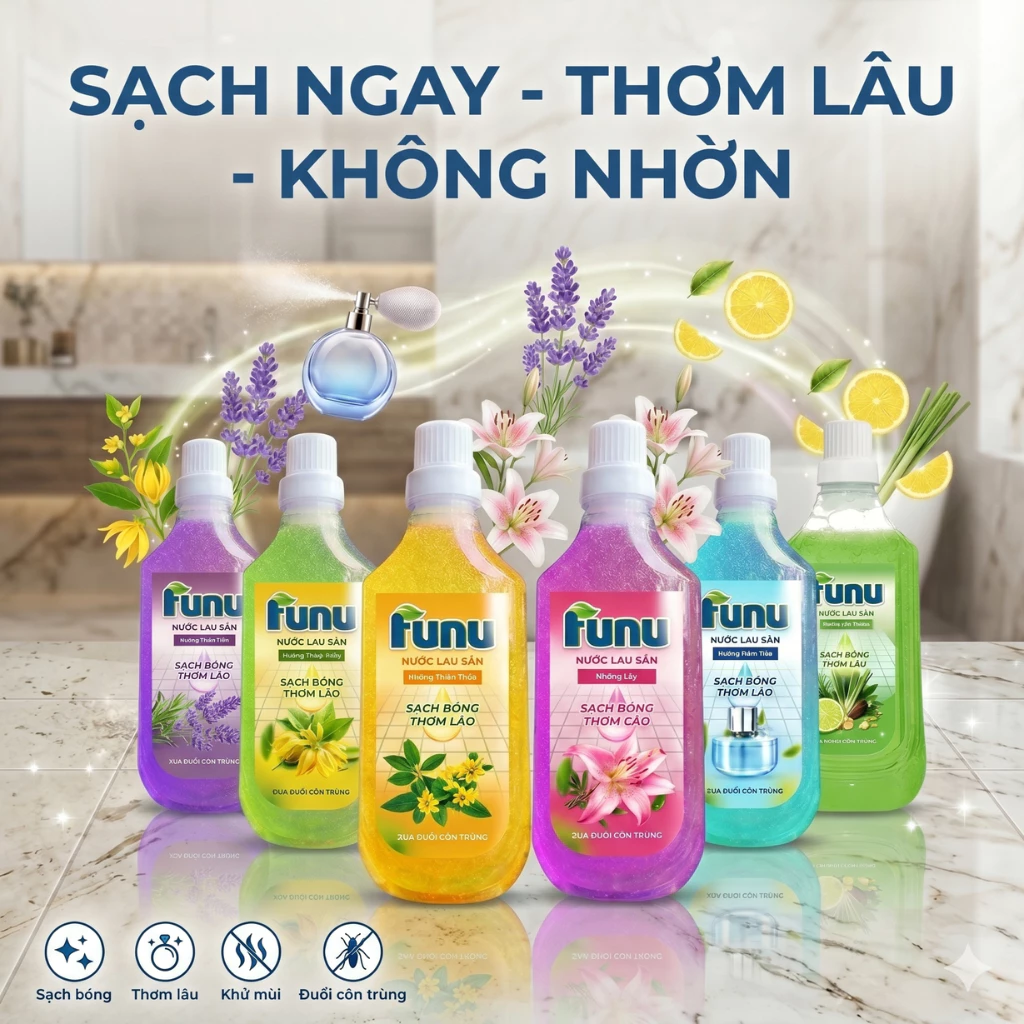 Combo 6 Chai/ 5 Chai Nước Lau Sàn FUNU Cao Cấp Sạch Nhanh, Khử Mùi, Hạn Chế Côn Trùng