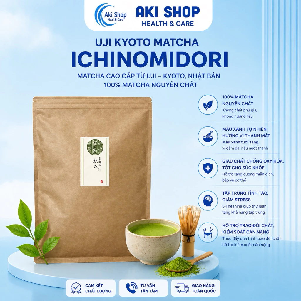 Trà Matcha Ichino Midori Kyoto Uji, Yame Túi Lớn 500g,1Kg Nhật Bản