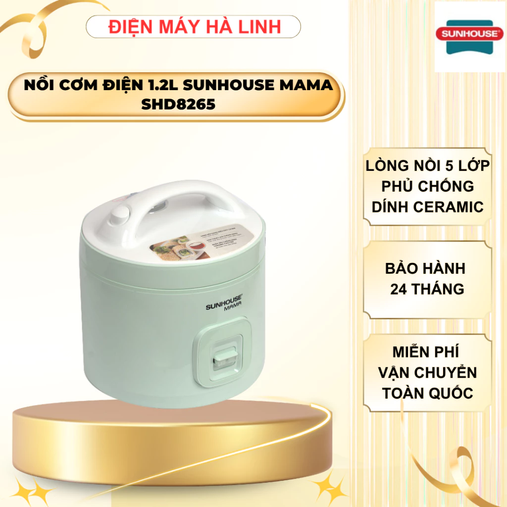 Nồi cơm điện Sunhouse Mama SHD8265G, Công suất 500W, Dung tích 1.2 lít, Bảo hành 24 tháng