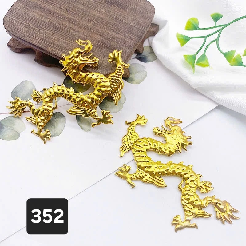 Phiến kim loại hình rồng 85*55mm, Nguyên liệu làm trang sức cổ trang, Nguyên liệu diy