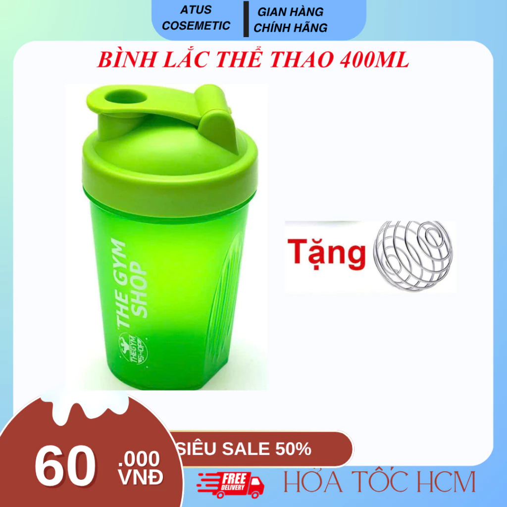 Bình nước, shaker thể thao, tập gym 400ml tối đa 500ml có vạch chia