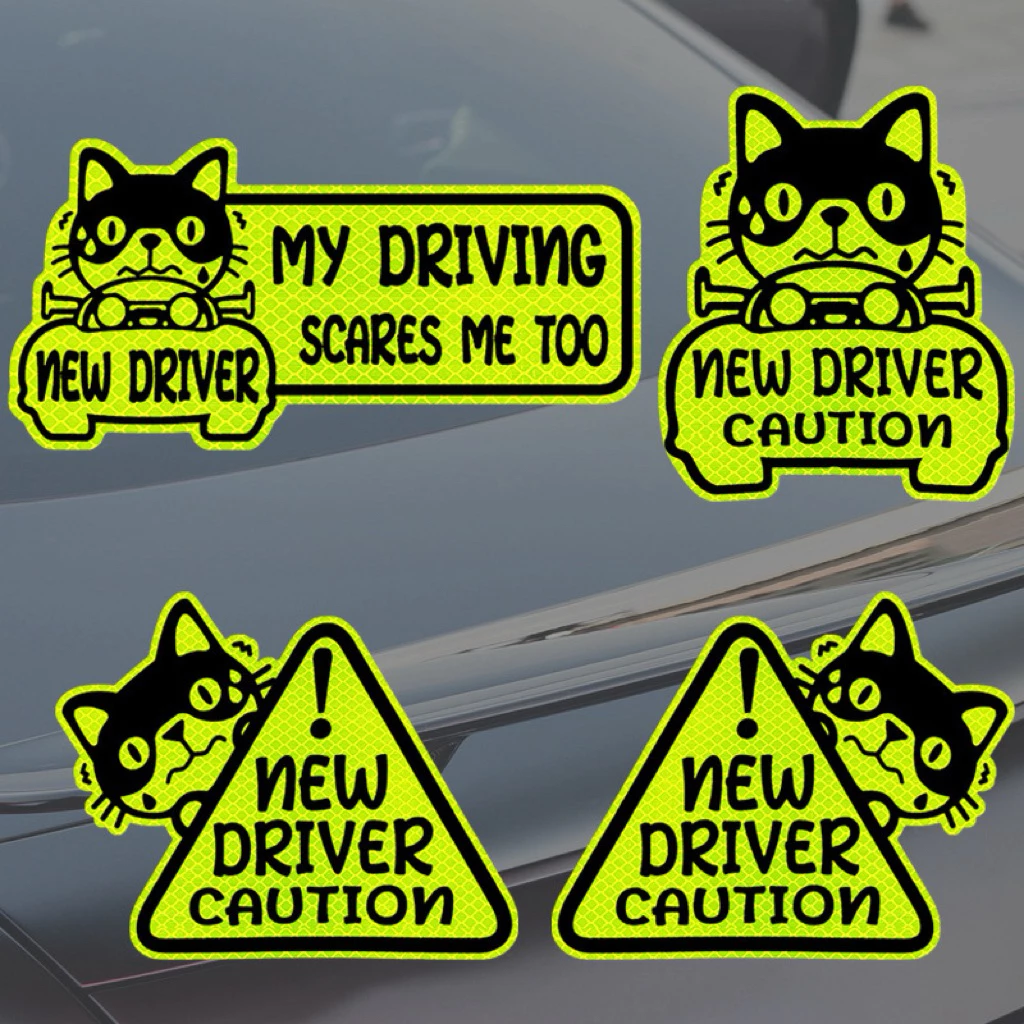 Sticker Phản Quang Dán Xe VIP Hình Mèo Hoạt Hình Ngộ Nghĩnh – Cảnh Báo New Driver Người Mới Lái, Tăng Nhận Diện Ban Đêm