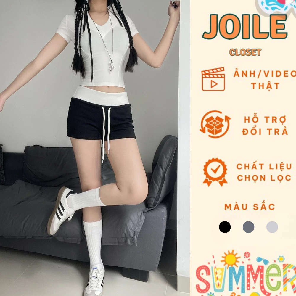 Quần Short Đùi Nữ cạp trắng cao chất vải tăm co giãn 4 chiều mặc mùa hè mát mẻ Joile Closet