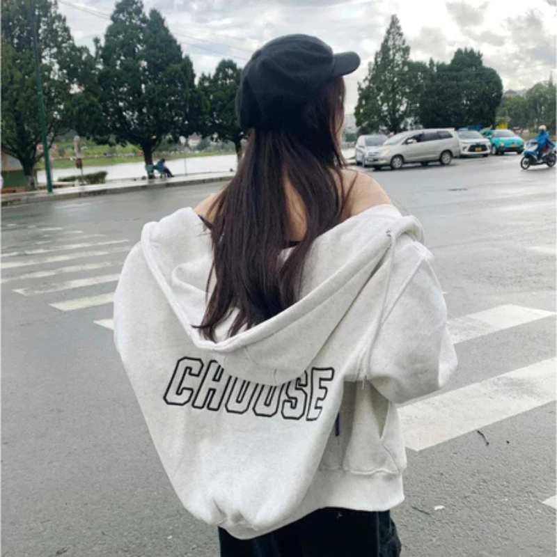 Áo Khoác Hoodie Zip Form Rộng Unisex In Chữ CHOOSE – Áo Nỉ Có Mũ Dày Dặn Phong Cách Streetwear Hàn Quốc ( có túi trong )