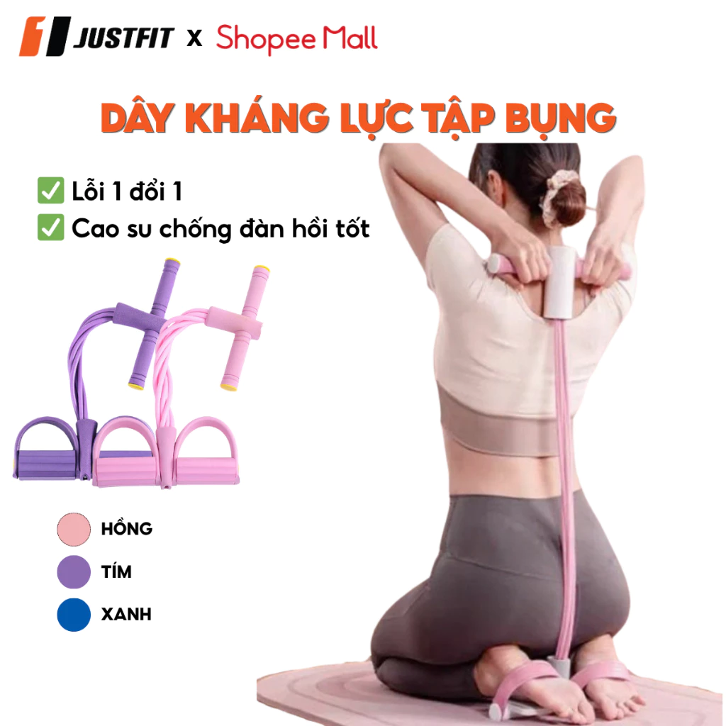 Dây tập bụng kháng lực JUSTFIT, dây kéo đàn hồi kháng lực 4 ống cao su tập cơ bụng tại nhà