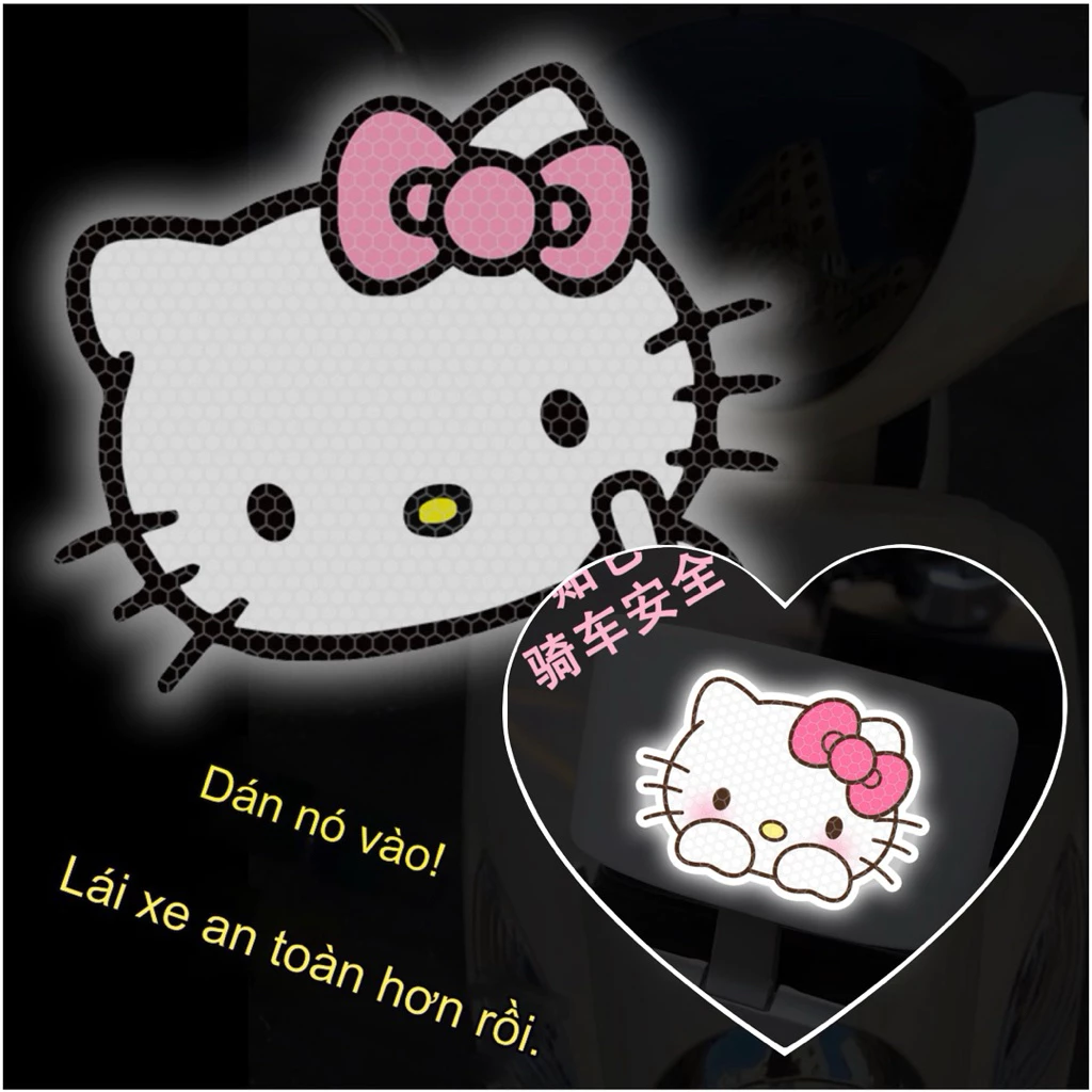 Sticker Phản Quang Xe VIP Hình Hello Kitty – Dán Xe Dễ Thương, Tăng Nhận Diện Ban Đêm
