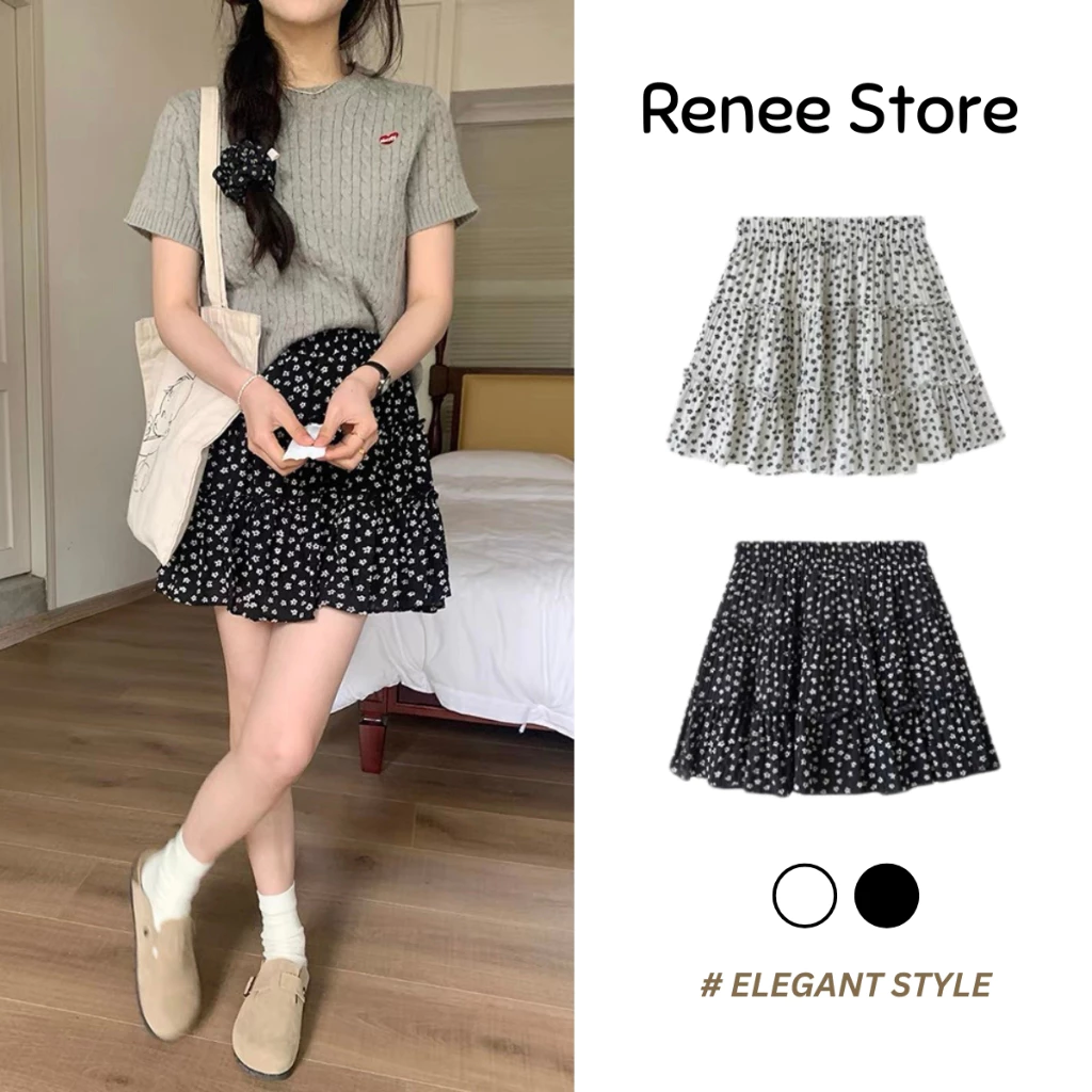 Chân váy hoa nhí cạp chun có lót trong, chân váy ngắn 3 tầng xoè ulzzang -V322