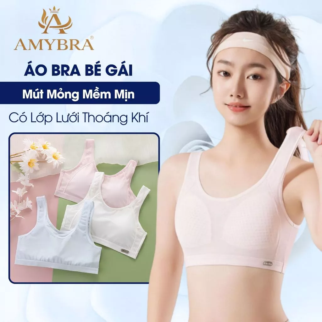 Áo Bra Nữ Có Mút Mỏng Mềm Mịn - Áo Lá Bé Gái Có Lưới Thoáng Khí Thoáng Mát AMYBRA B612