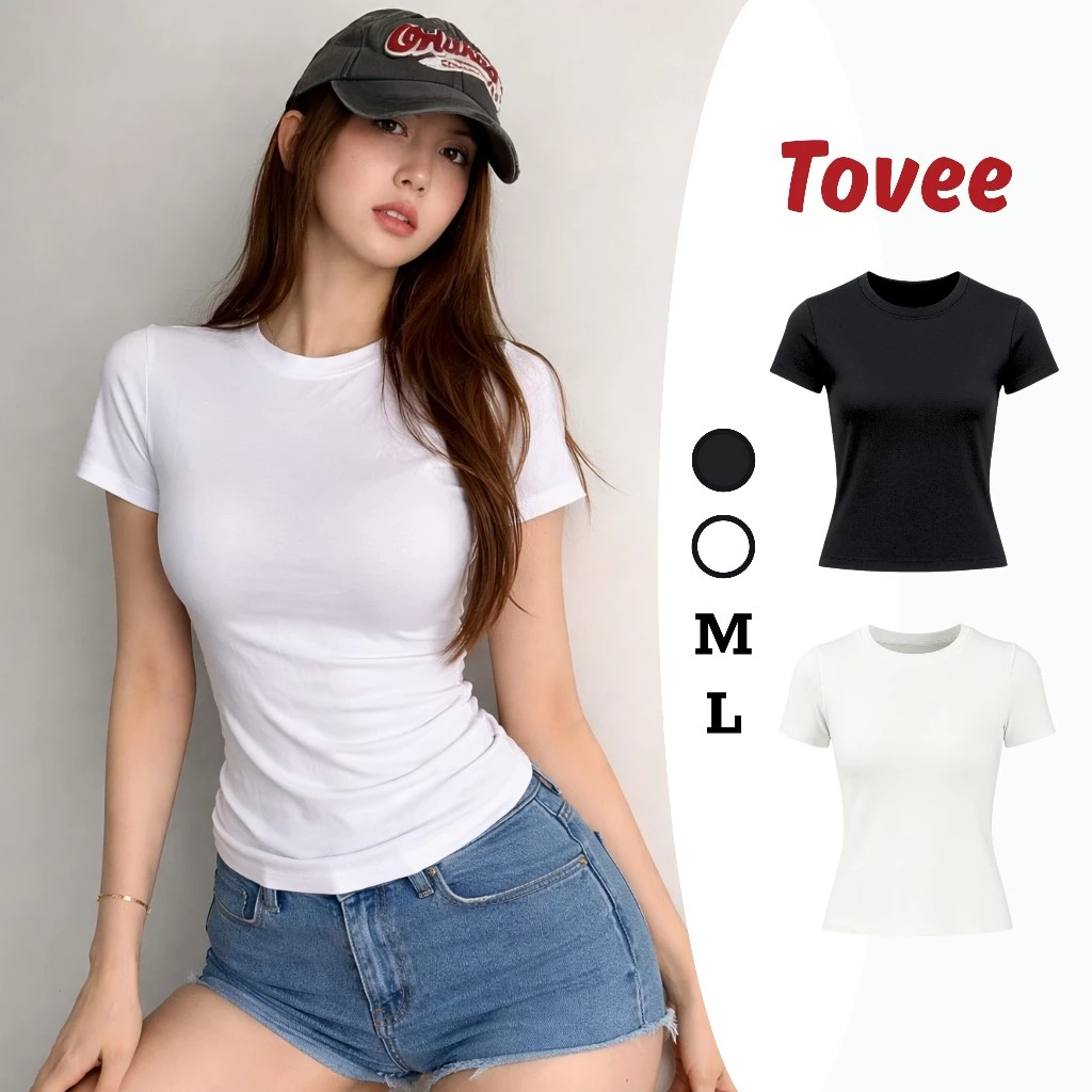 Áo BABY TEE TAY NGẮN CỔ TRÒN DÁNG DÀI Ôm Body Chất Thun Gân Dày DD41, Áo Thun Nữ Kiểu Trơn Mềm Mát TOVEE