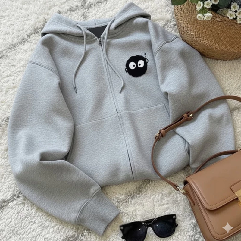 Áo Khoác Hoodie Zip Có Khóa Kéo Form Rộng Oversize Nỉ Bông Dày Mềm In Hình Ngố Dễ Thương ( có túi trong )