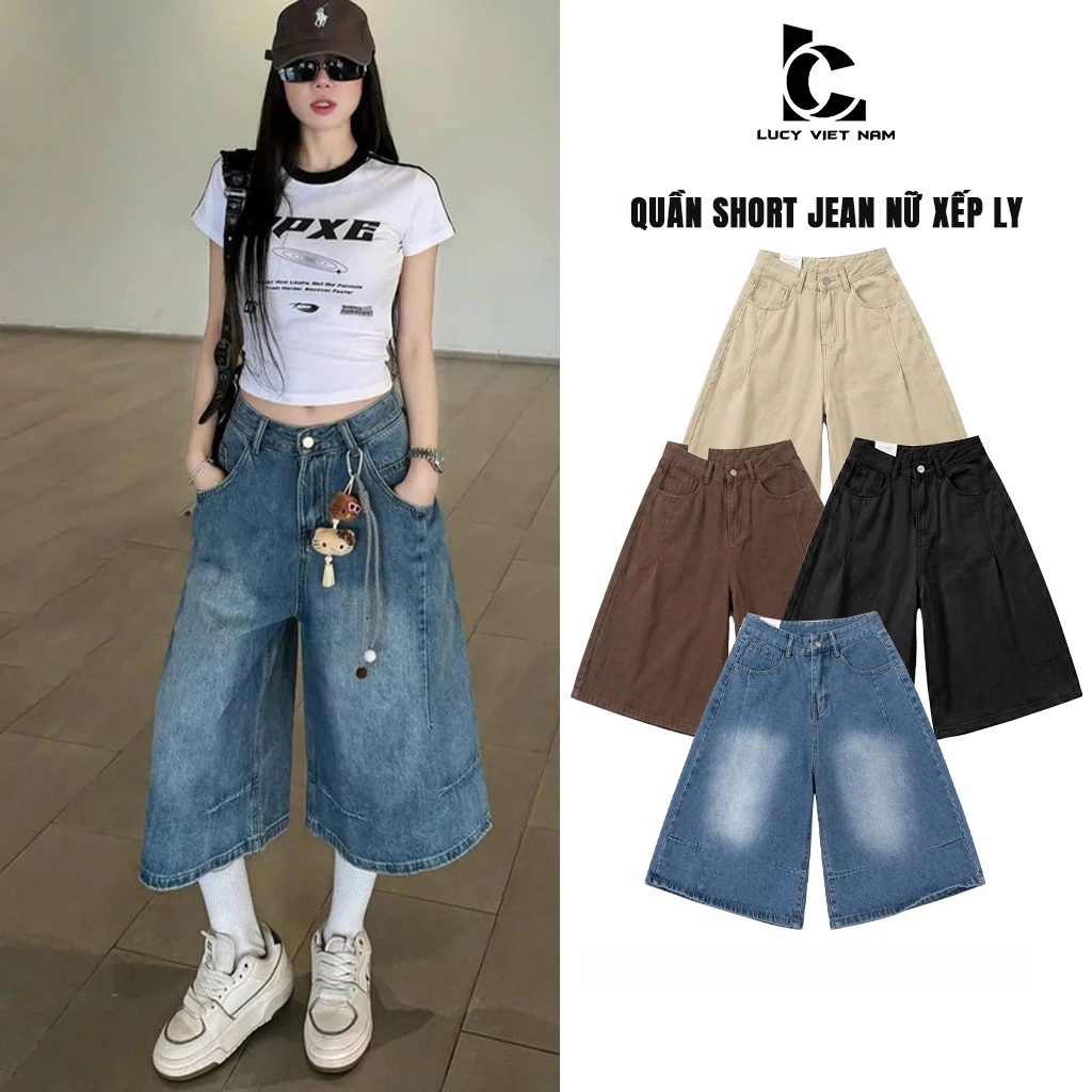 Quần Short Lửng Nữ Xếp Ly AVO AVOCADO Culottes Shorts Denim Basic Form Rộng Korean Style 5 Màu Trendy