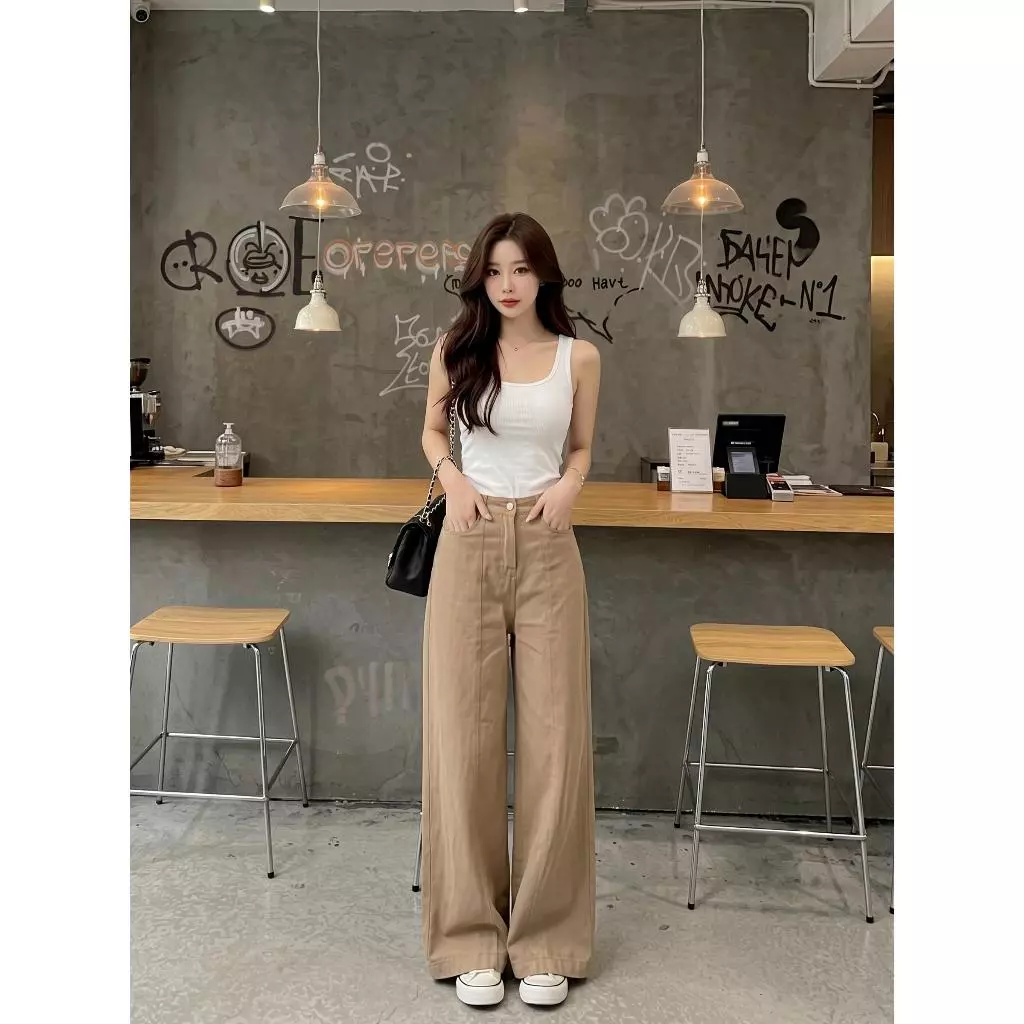 Quần jean nữ ống rộng cạp cao kiểu dáng trơn thời trang dễ phối đồ hottrend MS 1222 Kích thước đa dạng S M L XL quan nu