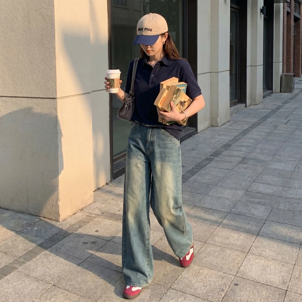 Quần bò jeans nữ ống rộng, quần suông lưng cao mài bạc đùi chất dày dặn phong cách trẻ trung