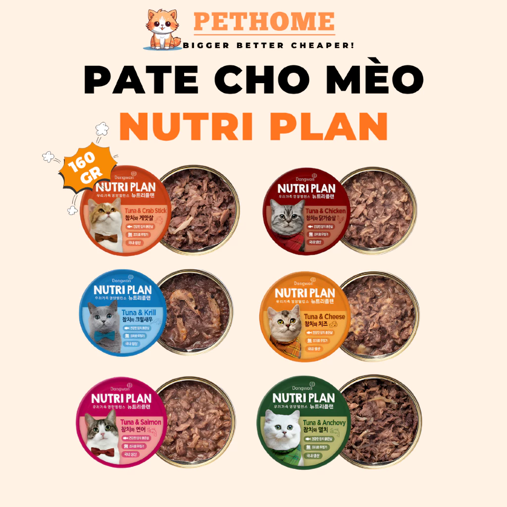 Pate Nutri Plan 160g Cho Mèo Pate Cá Ngừ Hàn Quốc Dưỡng Lông Sáng Mắt Dễ Tiêu Hóa Nhiều Hương Vị