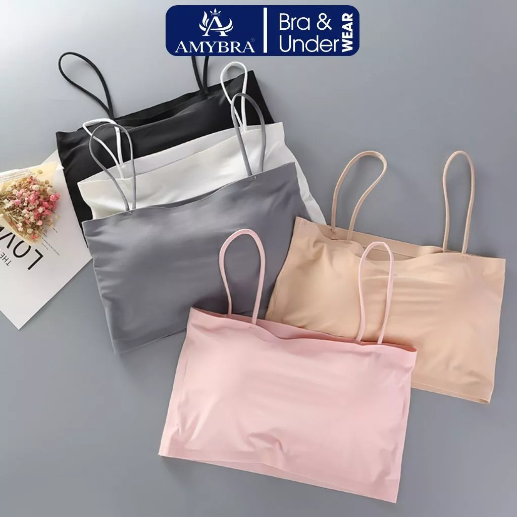 Combo 3 Áo Bra Su Trơn Mềm Mịn - Set 3 Áo 2 Dây Mảnh Mút Mỏng Tháo Rời Tiện Lợi AMYBRA B8881