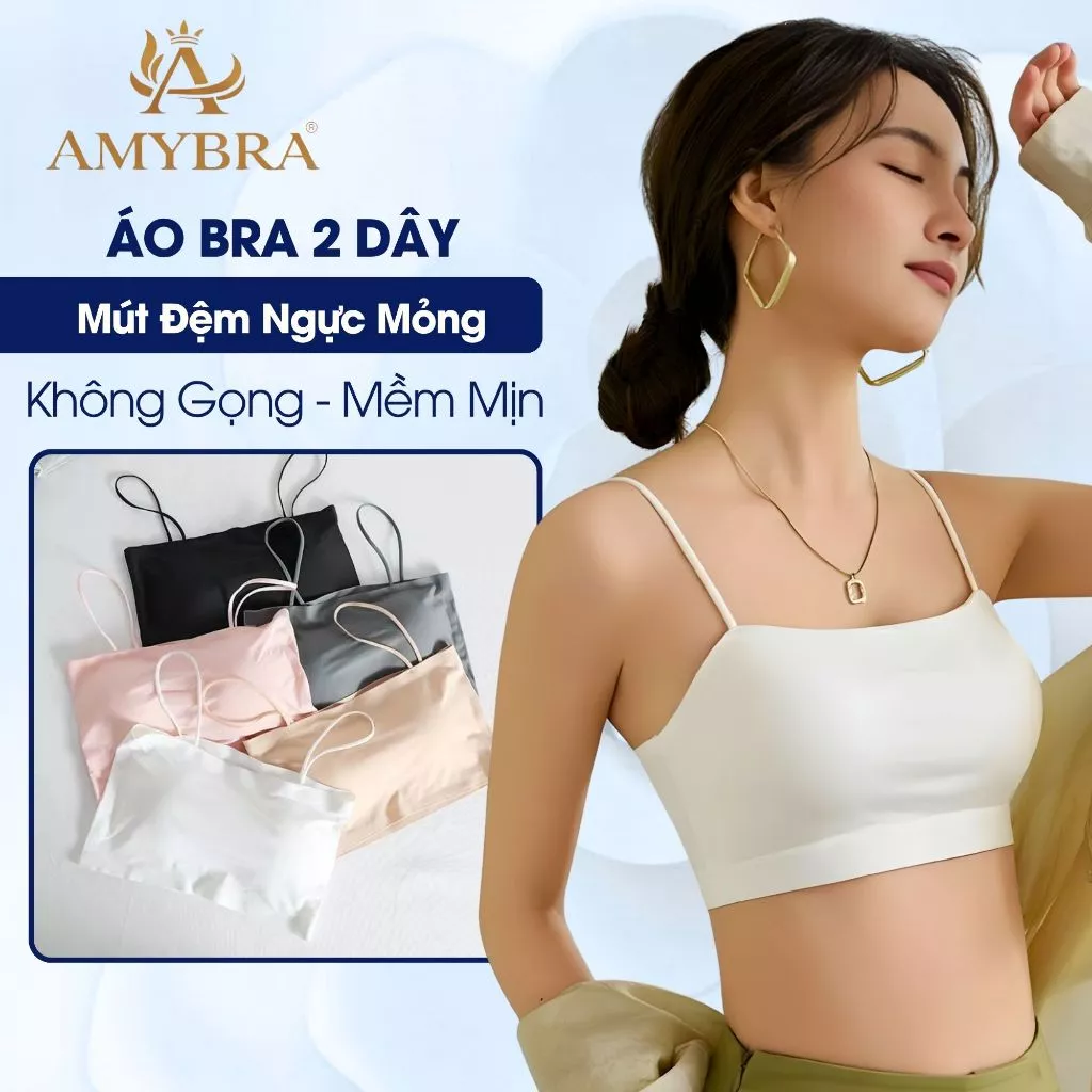 Áo Bra Nữ 2 Dây Su Đúc Không Gọng Mềm Mịn , Áo Lá Học Sinh Mút Tháo Rời Măc Đi Học AMYBRA B8881