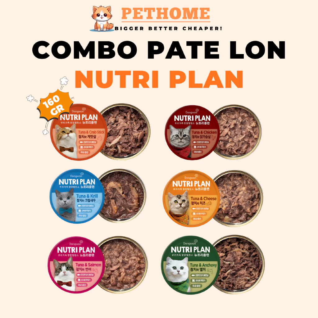 [Combo 24] Pate Nutri Plan 160g Cho Mèo Pate Cá Ngừ Hàn Quốc Dưỡng Lông Sáng Mắt Dễ Tiêu Hóa