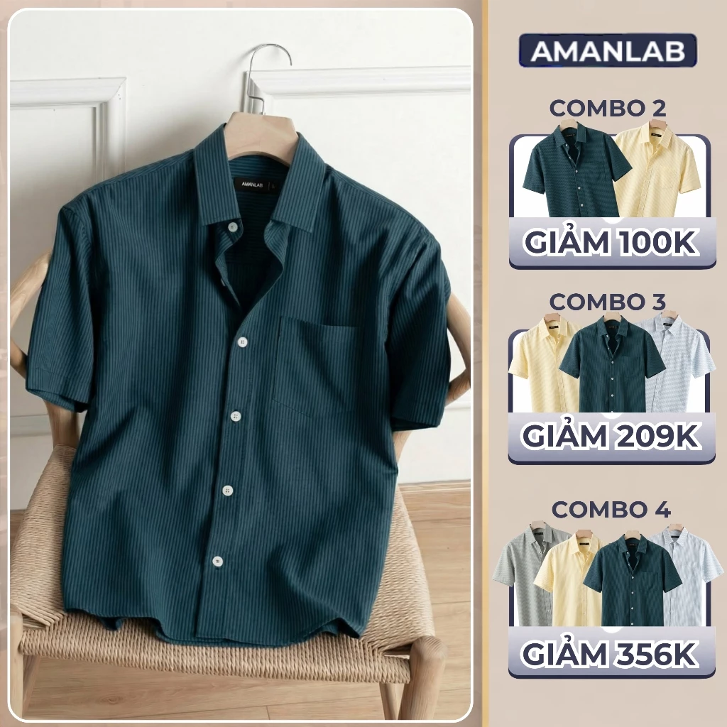 Áo sơ mi nam ngắn tay có túi, chất vải Oxford mềm mại, thoáng mát, form regular OXFORD LINE AMANLAB