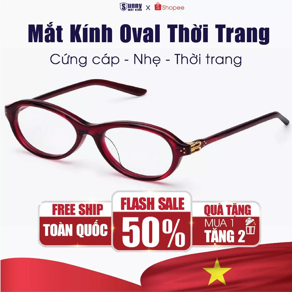 Mắt Kính Oval Chống Ánh Sáng Xanh SUNNY MẮT KÍNH Chất Liệu TR90 Cao Cấp Chắc Chắn Phụ Kiện Thời Trang