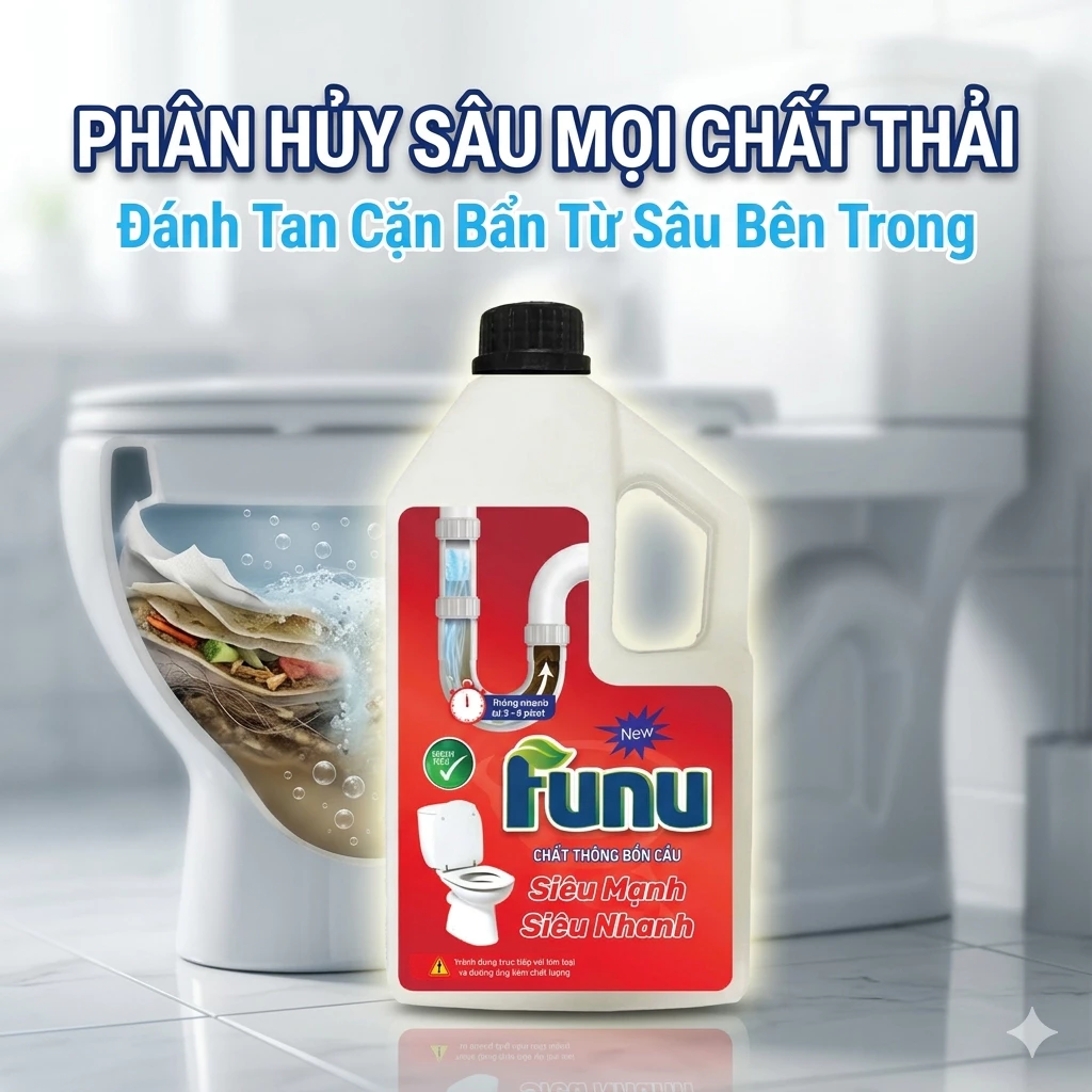 Thông Bồn Cầu Funu 1.4 Kg Siêu Mạnh, Vệ Sinh Đường Ống, Khử Mùi Hôi, Tiết Kiệm Chi Phí Thuê Thợ