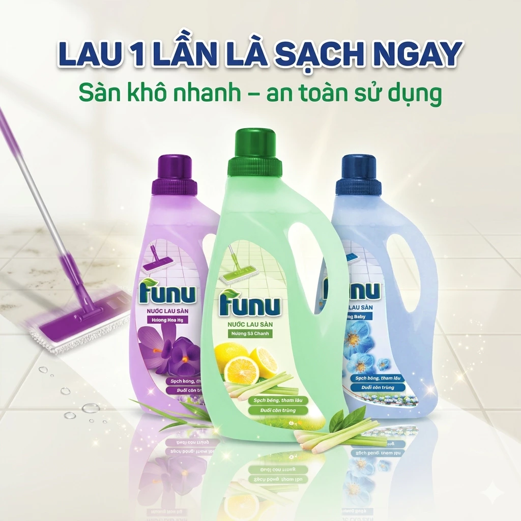 Combo 3 Chai Nước Lau Sàn FUNU Cao Cấp 1.25L Sạch Nhanh, Khử Mùi, Ngăn Côn Trùng Hiệu Quả