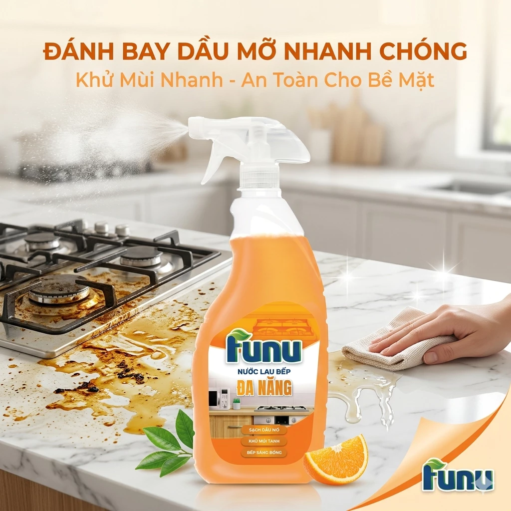 Chai Xịt Tẩy Dầu Mỡ Funu Làm Sạch Bếp Gas Máy Hút Mùi Tường Bếp