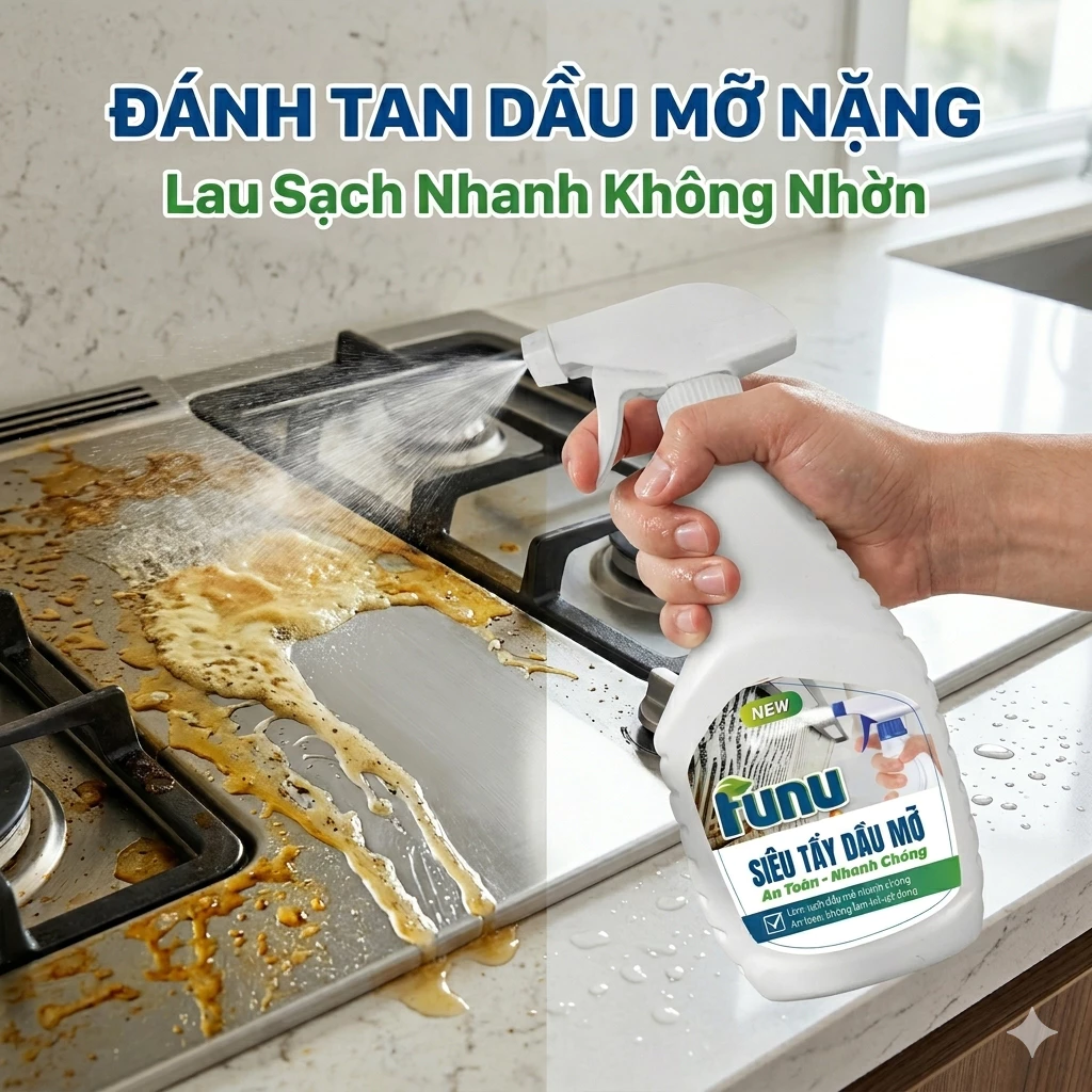 Siêu Tẩy Vết Dầu Mỡ Funu Cao Cấp Làm Sạch Bếp Gas Lò Vi Sóng Máy Hút Mùi