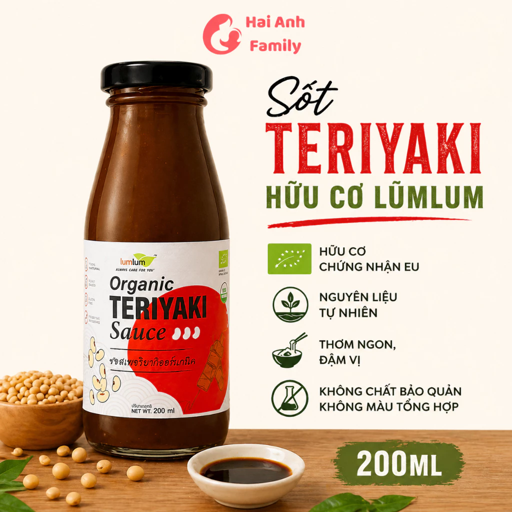Sốt Teriyaki Hữu Cơ Lumlum 200ml cho bé 12m+ 05/2027