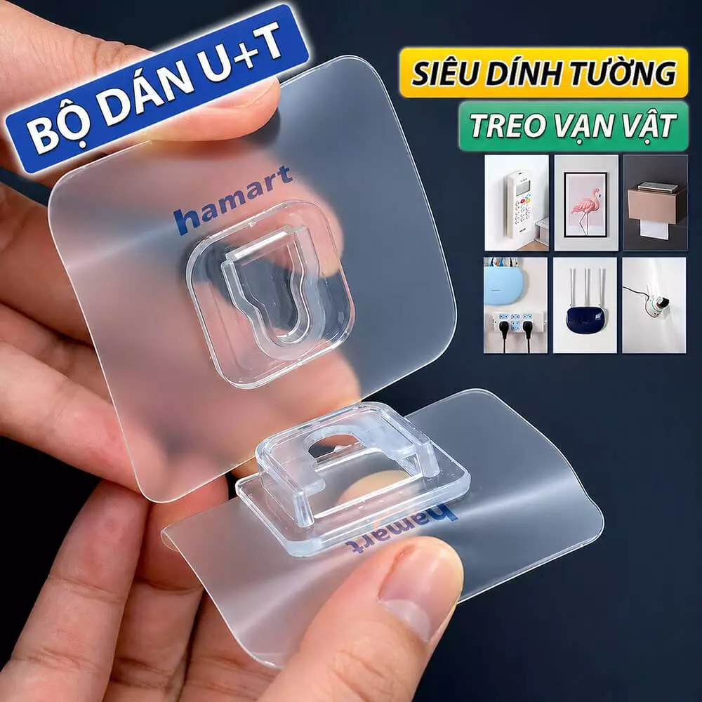 Bộ Miếng Dán Tường Treo Đồ Đa Năng U T BẢN LỚN 7x7CM Treo Ổ Điện Wifi Tranh Ảnh Móc Gài Siêu Dính