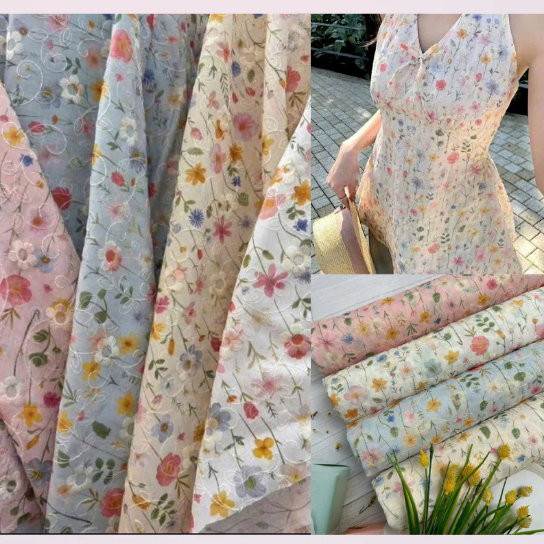 ⚡️ HỎA TỐC⚡️Thô cotton thêu hoa thoáng mát, thấm hút mồ hôi tốt may váy, đầm mùa hè