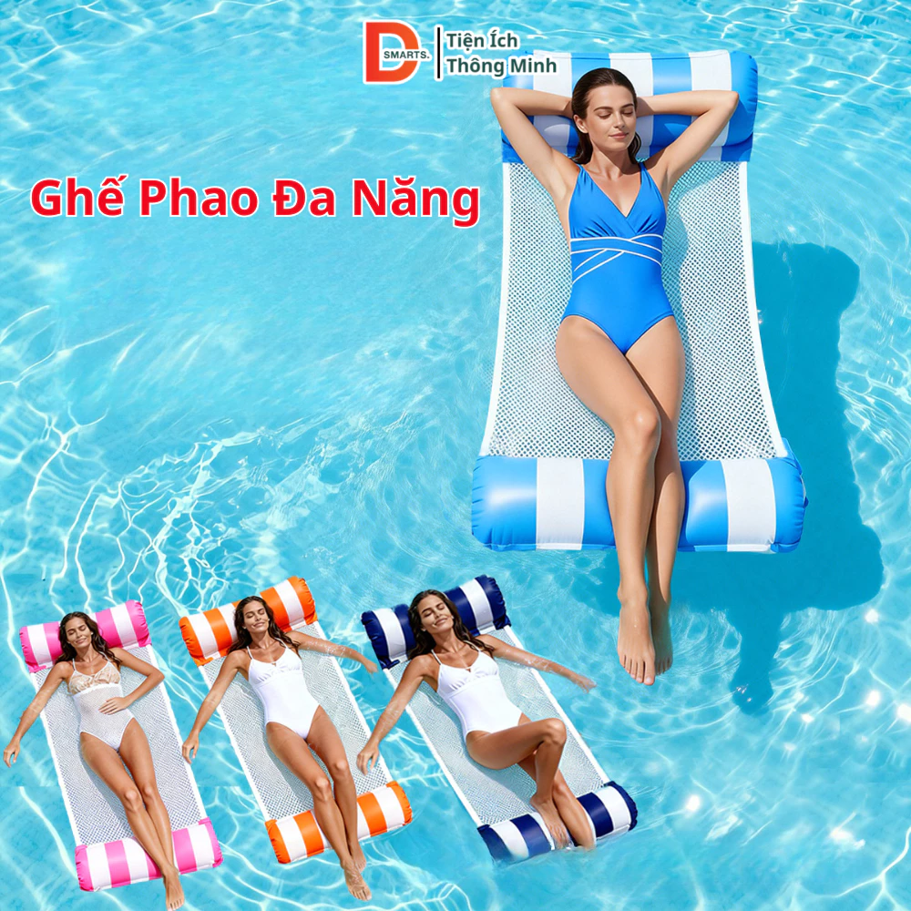 Ghế Phao Nằm Võng Nước Đi Biển Hồ Bơi, Van Kín Khí Chống Rò Rỉ Dễ Dàng Bơm Xả Hơi Gấp Gọn Bỏ Vali