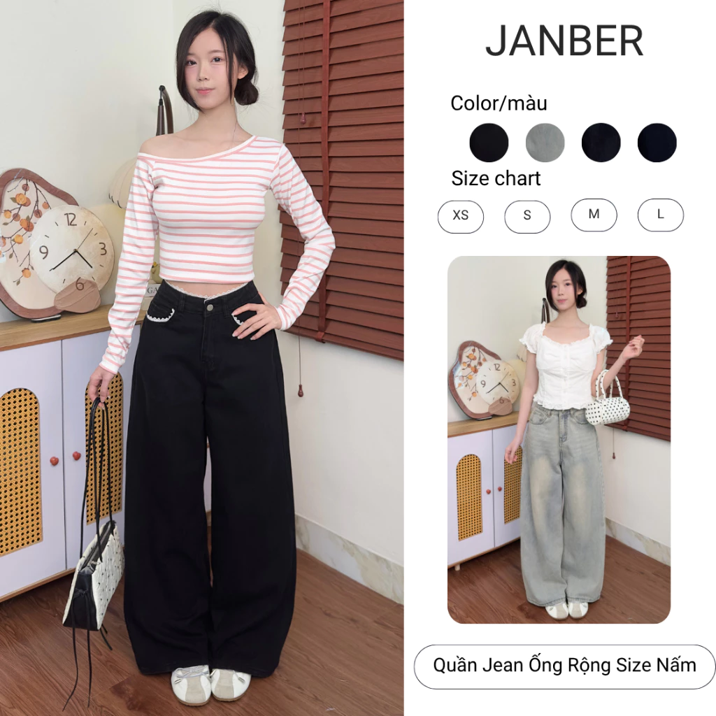 (Suông Rộng Nấm Dài 95 - 100cm) Quần Jean Ống Rộng Cạp Cao Tôn Dáng, Jean Mềm Nhiều Màu Unisex