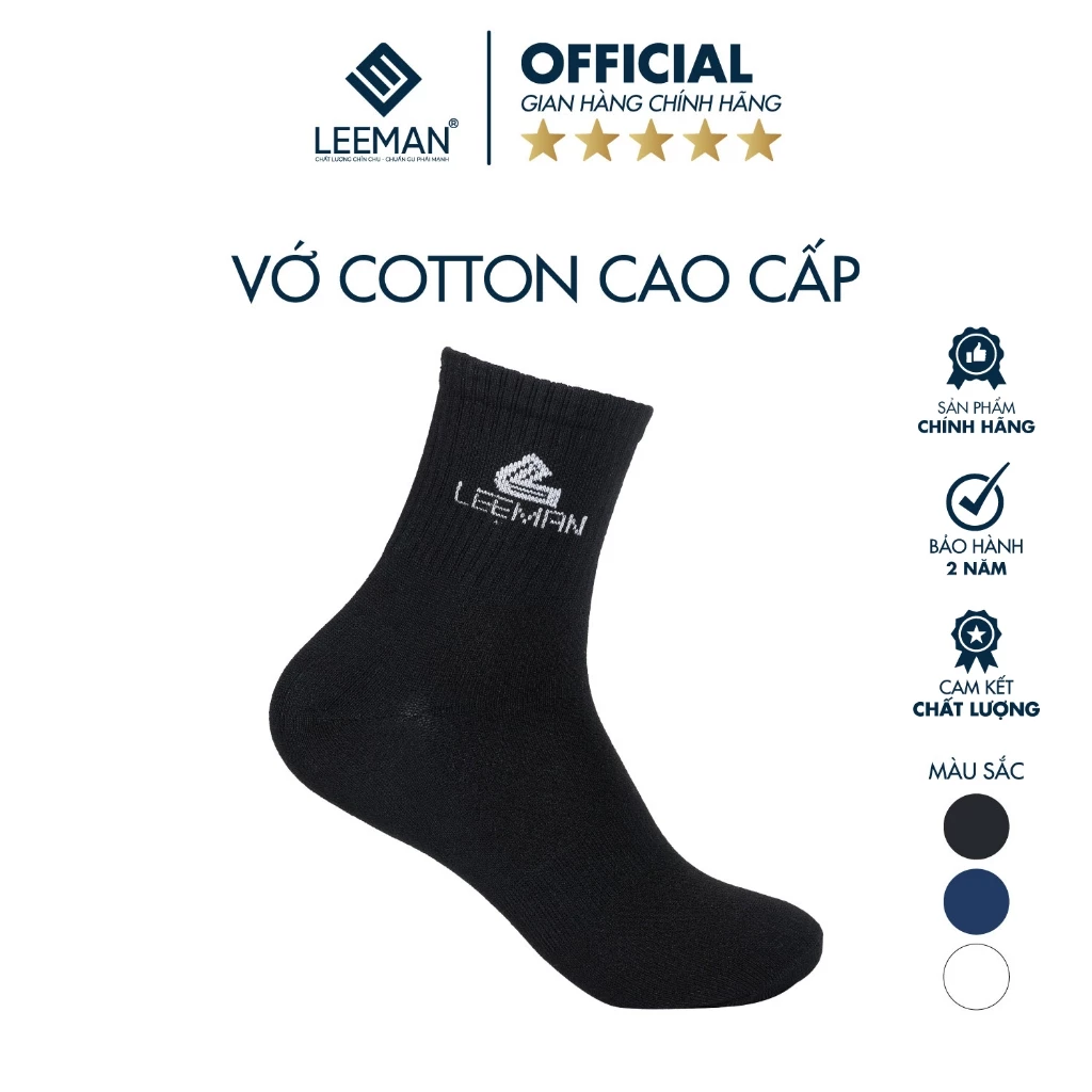 Vớ Cotton Leeman T08 Khử Mùi Hôi Chân, Chất Liệu Dày Dặn Thấm Hút Mồ Hôi Có Đệm Êm Chân