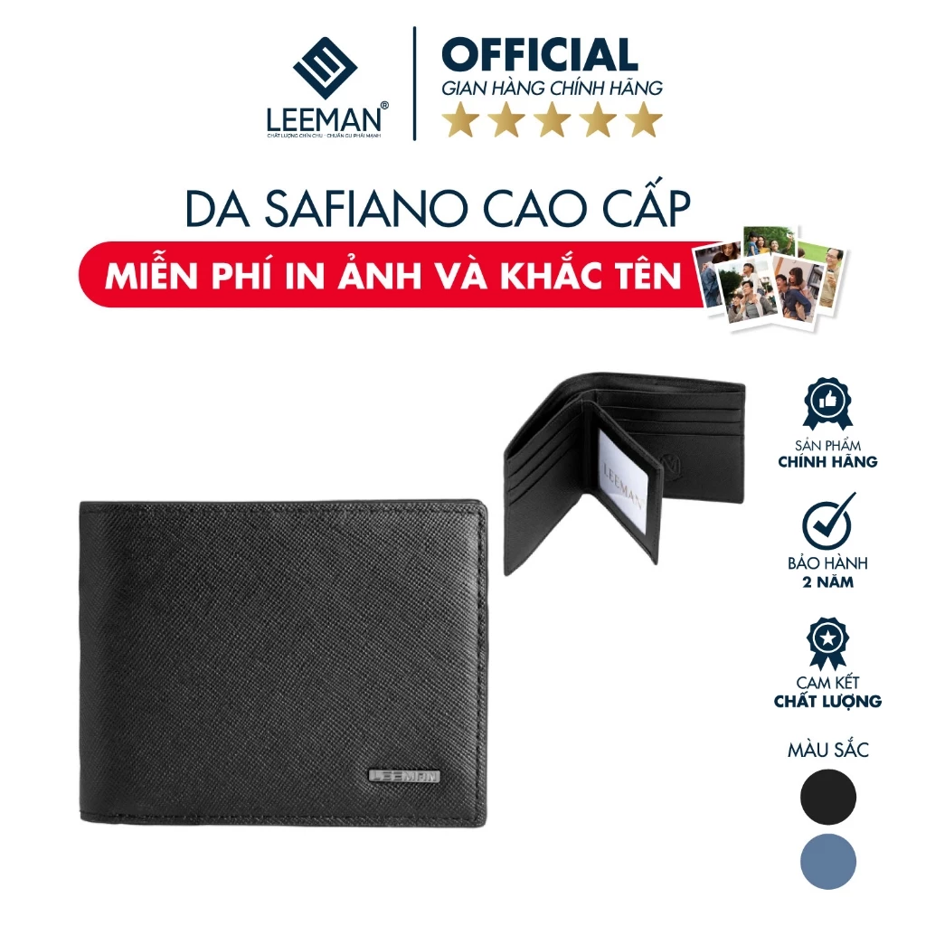 [ CÓ KHẮC TÊN ] Ví Nam Cấp Amos Chính Hãng LEEMAN Thiết Kế Nam Tính Chất Liệu Da Bò Dập  Vân Safiano