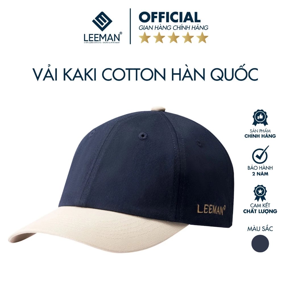 Nón Lưỡi Trai Màu Navy Phối Be Leeman N06, Mũ Thể Thao Vải Kaki Cottton Hàn Quốc
