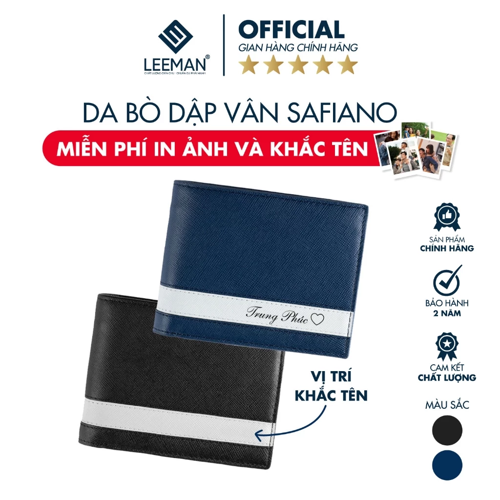[ CÓ KHẮC TÊN ] Ví Nam Da Bò Cosmos Thiết Kế Trẻ Trung Hiện Đại Chính Hãng LEEMAN Full Hộp Túi Giấy Làm Quà Tặng