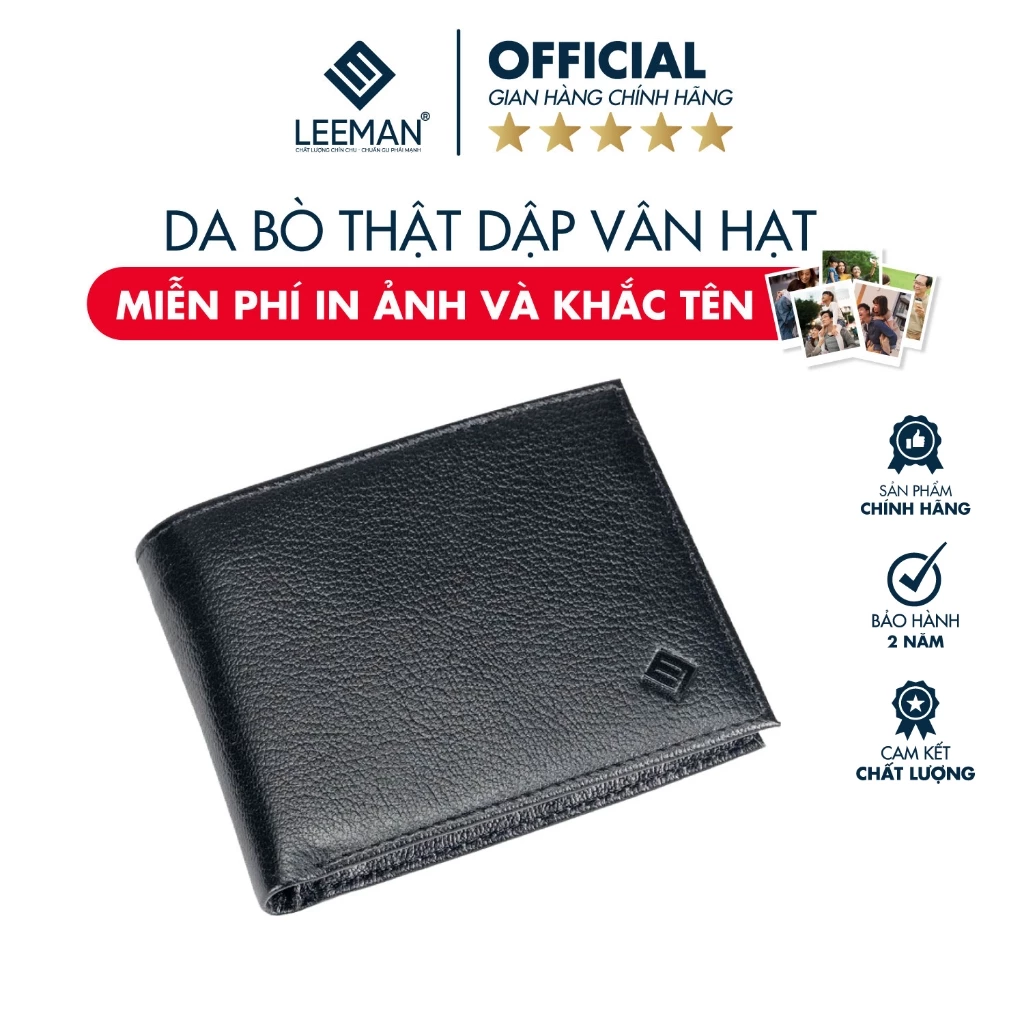 [ CÓ KHẮC TÊN ] Ví Nam Da Bò Vân Hạt Gập Đôi Chính Hãng LEEMAN V206 Bóp Nam Cao Cấp Thiết Kế Nhỏ Gọn