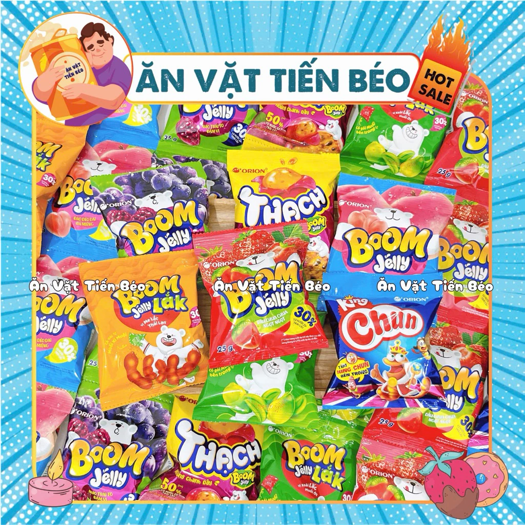[DÂY 10 GÓI] Kẹo dẻo Boom Jelly Orion đủ vị (Gói 25g), Đồ Ăn Vặt