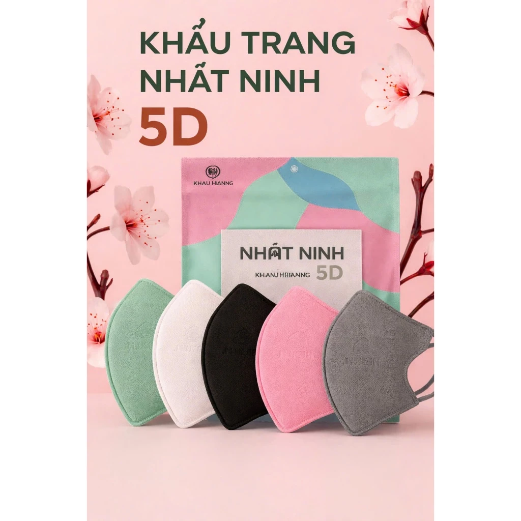 Khẩu Trang 5D Nhật Ninh Chính Hãng - Combo Thùng 200 Chiếc 3 Lớp Kháng Khuẩn, Chống Nắng, Chống UV