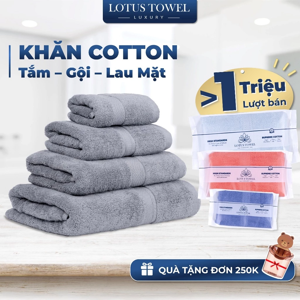 Khăn Tắm, Gội, Lau Mặt Châu Âu LOTUS 100% Cotton Mềm Mịn Thấm Hút Dùng Cho Gia Đình Spa Khách Sạn