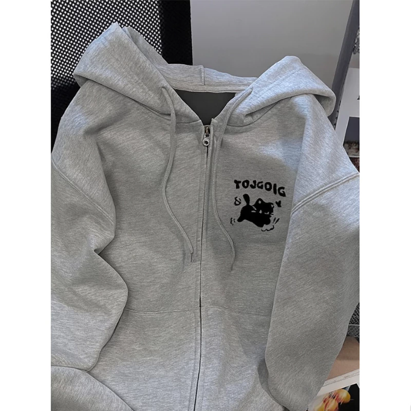 Áo Khoác Hoodie Zip  Form Rộng Mèo Dễ Thương Phong Cách Hàn Quốc – Nỉ Mềm Có Mũ, Khóa Kéo ( có túi trong )