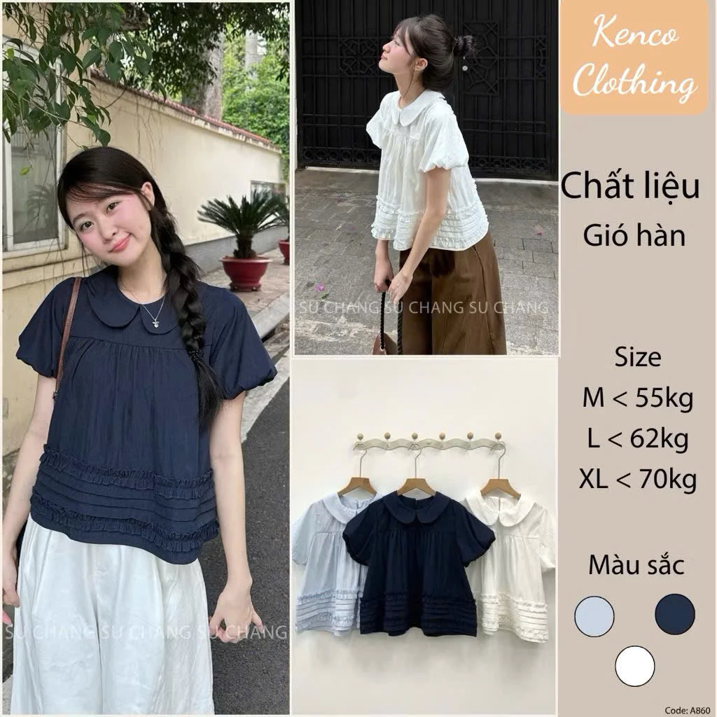 Áo Cổ Sen Tay Bồng Bèo Dưới Xếp Ly A860 KENCO Thời Trang Nữ