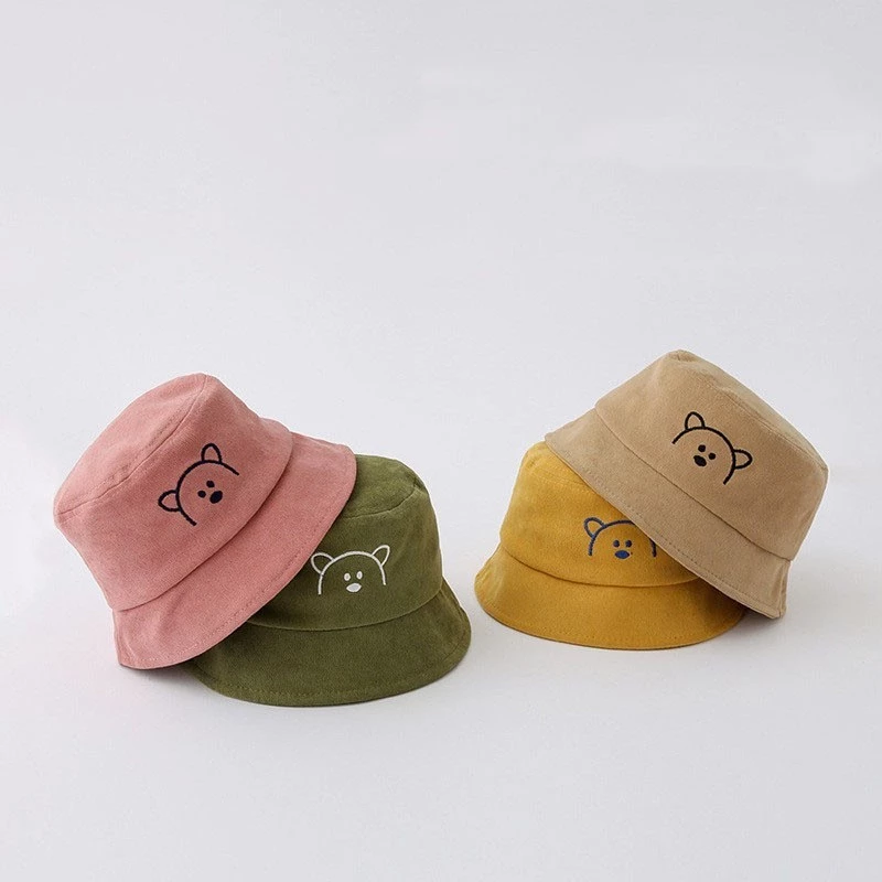 Mũ vành tròn thêu hình Gấu có quai phong cách Hàn Quốc cho bé trai bé gái từ 2 đến 6 tuổi-SHOPGIAYTUI388