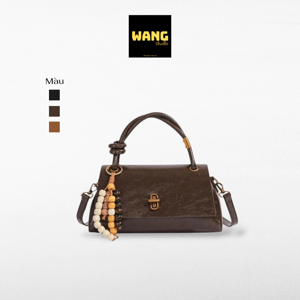 Túi đeo chéo nữ mini da bóng khoá xoay sang trọng, túi nữ phối hạt gỗ vintage dây điều chỉnh (nđ118)