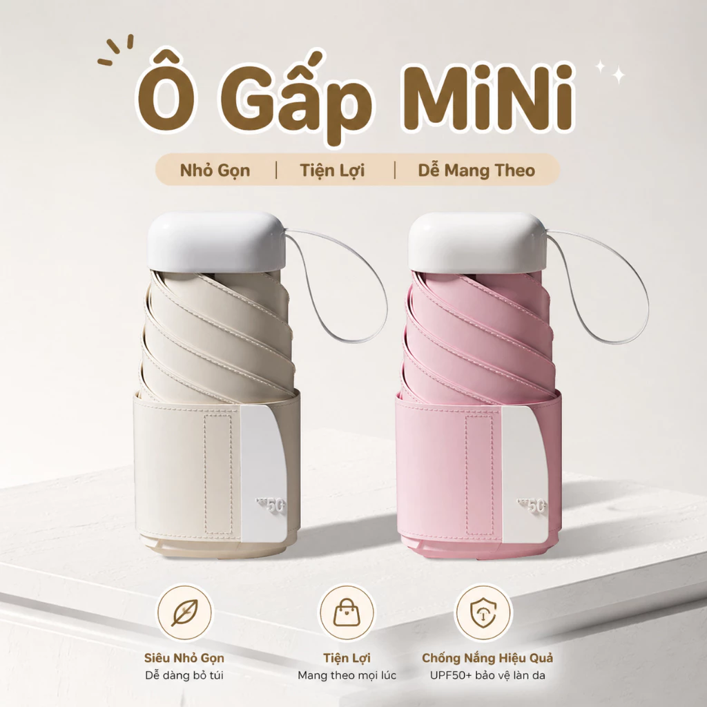 Ô Gấp MiNi Che Nắng Che Mưa Nhỏ Gọn Chống Tia UV Hiệu Quả, Dù Chống Thấm Nước Kèm Túi Vải Tiện Ích