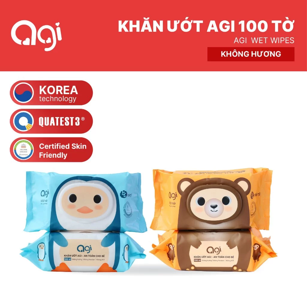 Khăn ướt Agi không hương 100 tờ an toàn, tiện lợi, siêu tiết kiệm (BAO BÌ MỚI)