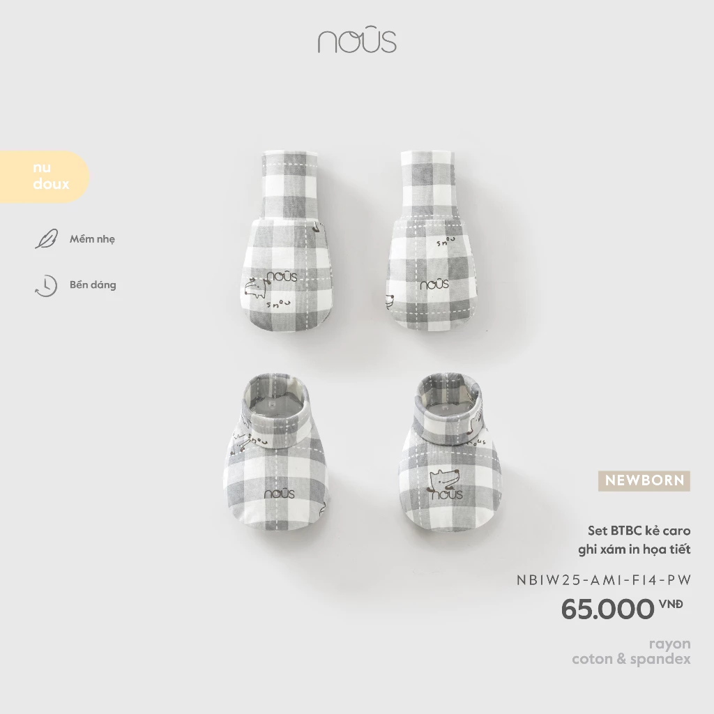 Phụ Kiện Nous Newborn Mũ, Bao tay bao chân sơ sinh chất petit mềm mịn bé trai bé gái in họa tiết dưới 5.5kg BST T5